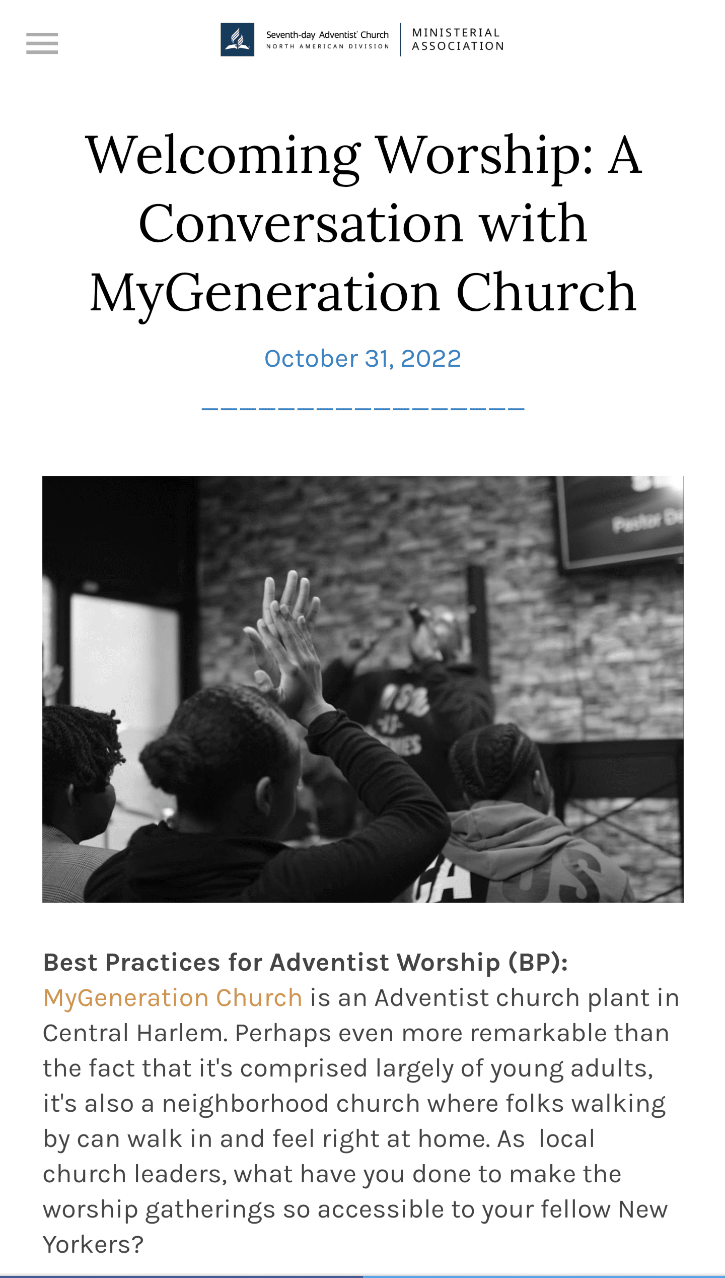 Featured image for “<a href="https://www.nadministerial.com/stories/2022/10/31/welcoming-worship-a-conversation-with-mygeneration-church">Welcoming Worship: A Conversation with MyGeneration Church</a>”